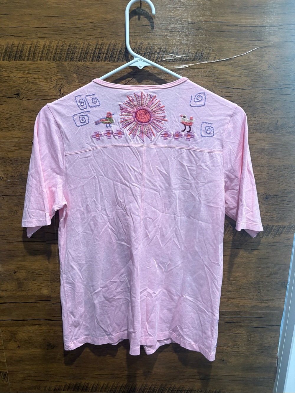 Johnny Was Pink Embroidered Tee with Floral & Bird Motif - Picture 8 of 9
